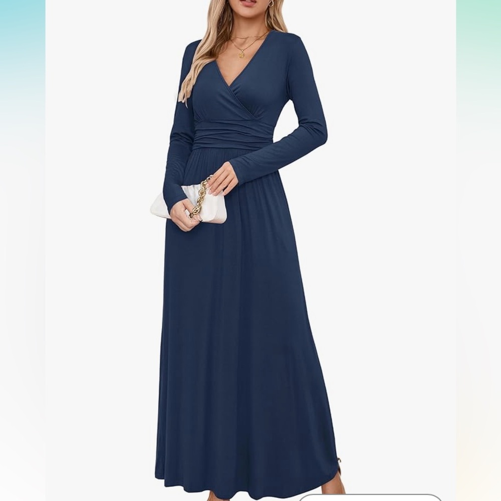 NWT DOSE Navy Blue Long Sleeve wrap waist,V-neck maxi Dress size XL
